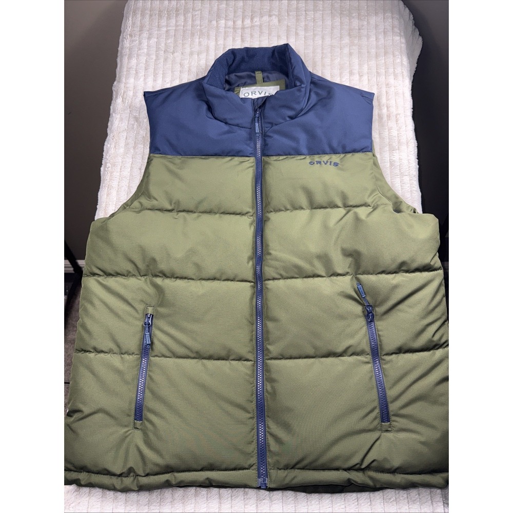 Orvis Mens Puffer Vest Jacket L Blue Green‎ Quilted Insulated Lightweight NWOT